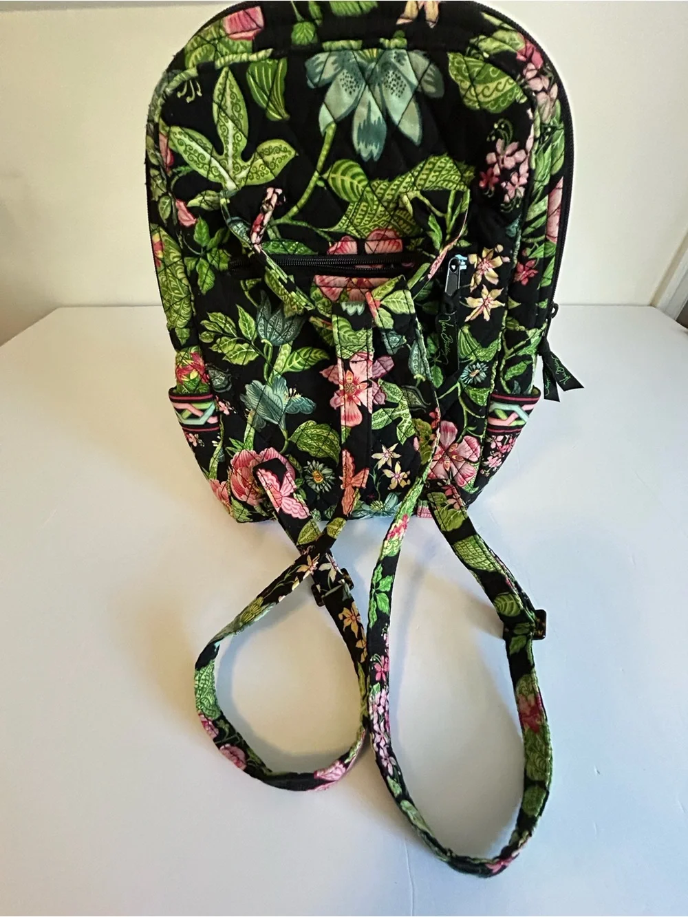 Vera Bradley Quilted Floral Backpack in Pink and Green